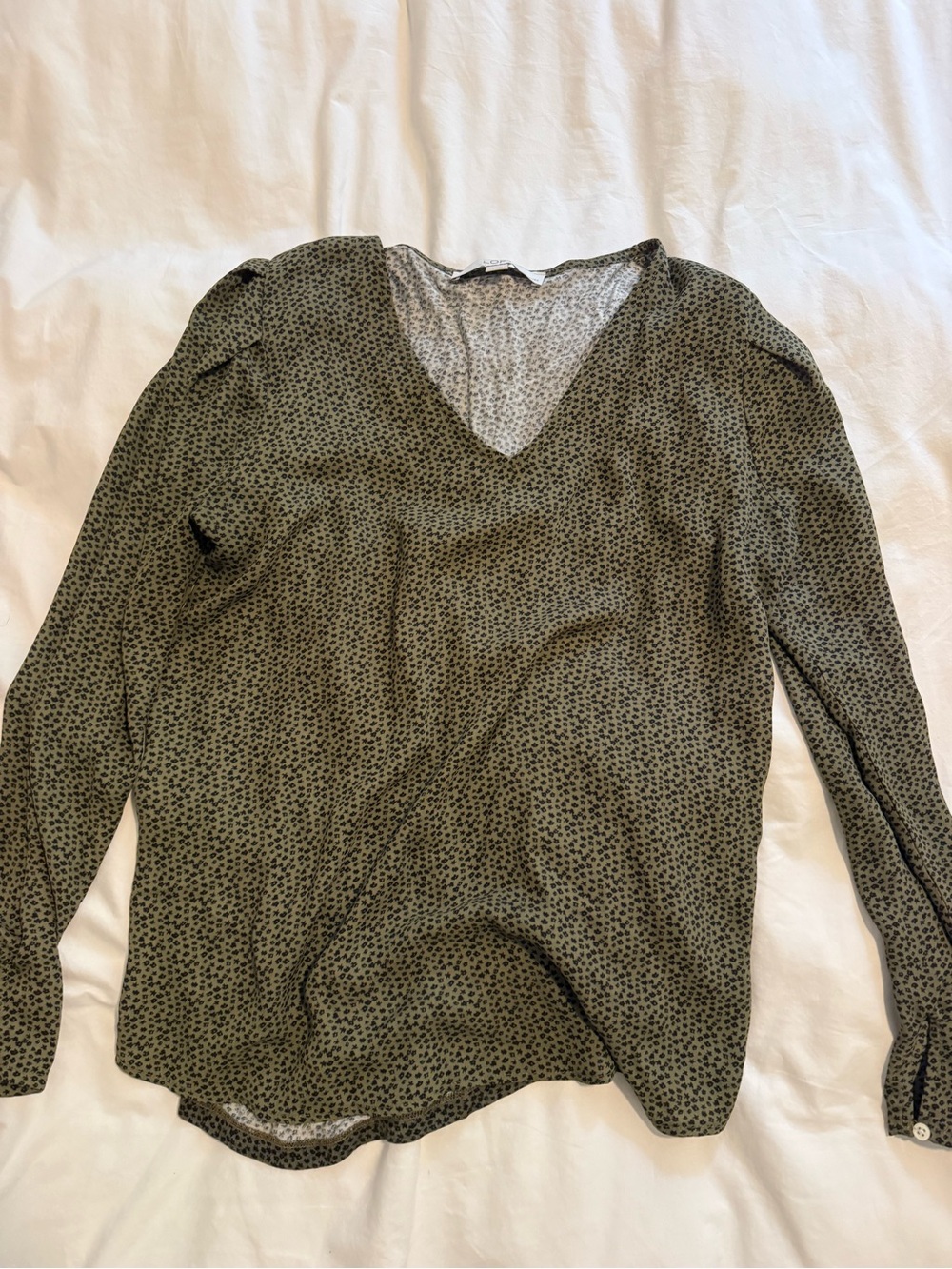 LOFT Petite Olive Green Printed Blouse